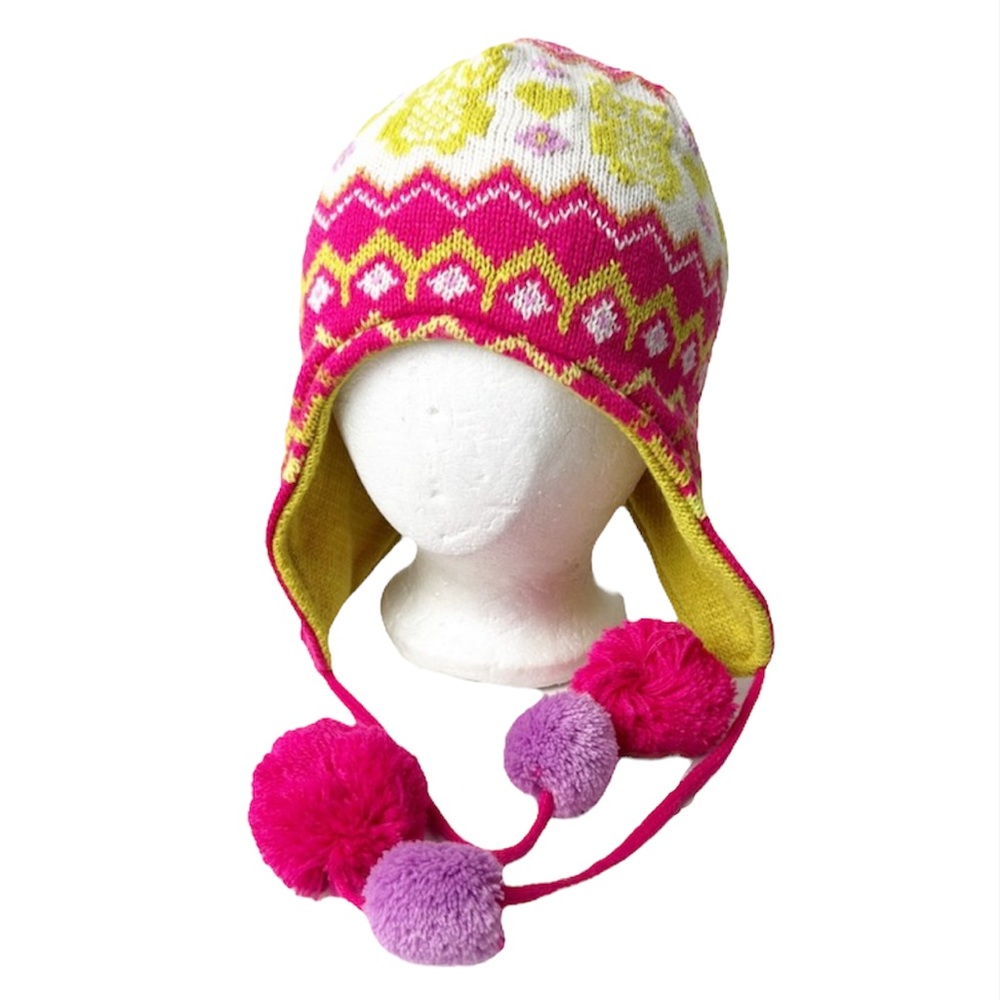 ARIZONA Jean Company Knit Winter Beanie with Pom Poms Pink Green Owl Detail